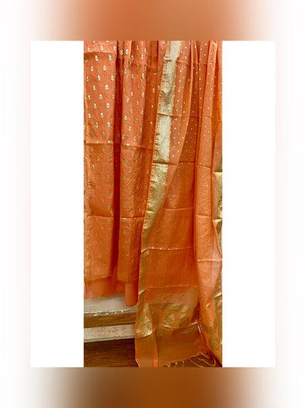 orange luxurious banarasi cotton silk suit set shades of benares